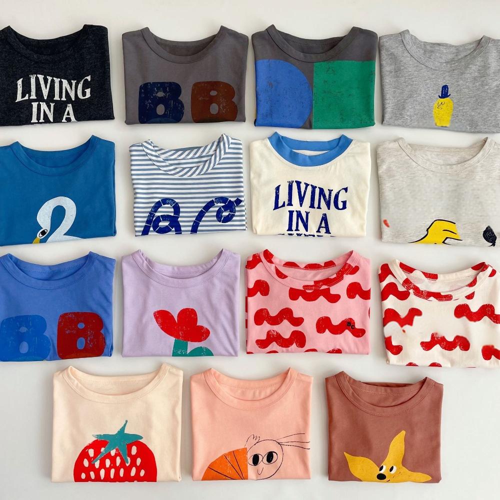 Baby Products Korea - 韓国スタイルキッズTシャツ夏カジュアル漫画レタープリント半袖男の子＆女の子用楽しいトップス子供用ベスト服2026
