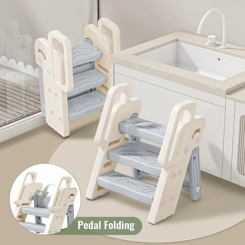 Toddler Learning Tower - 子供用ハンドル付き滑り止めスツール,折りたたみ式バスルームシンク,トイレトレーニング,トイレ,3ステップ,4 in 1