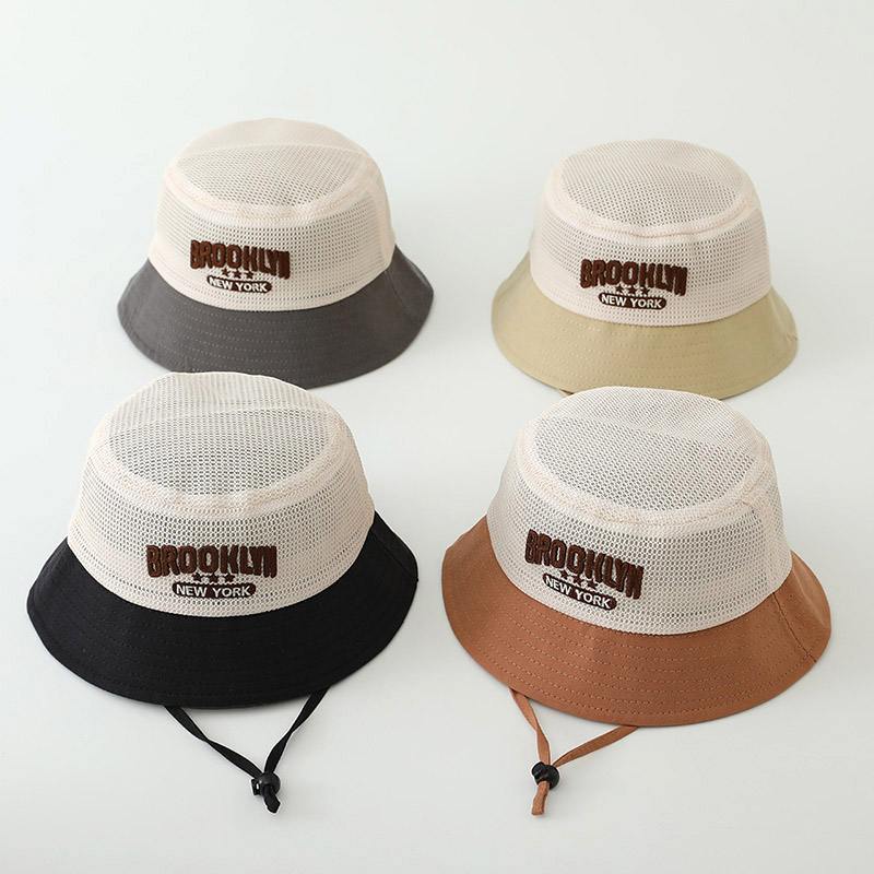 Baby Products For Summer - 文字刺繍入りベビーサンハット 夏用メッシュ通気性 男の子女の子兼用フィッシャーマンキャップ ファッションパッチワーク キッズパナマバケットハット