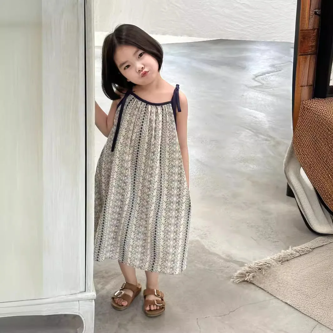 Baby Products Korea - 女の子カジュアルドレス夏新韓国子供服韓国の新しい素敵な断片化された花ルーズファッションストライプ